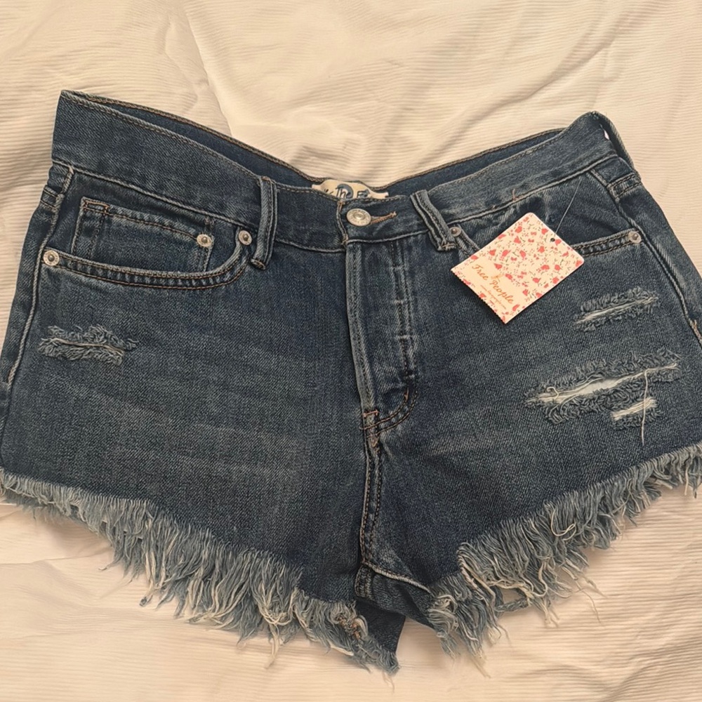 Free People Blue Distressed Jean Shorts
